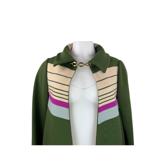 Vintage Italian Green and Cream Stripe Coat - Picture 3 of 7
